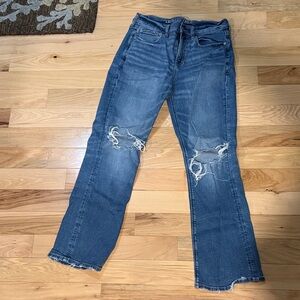American Eagle Outfitters Classic Blue Ripped Straight Jeans